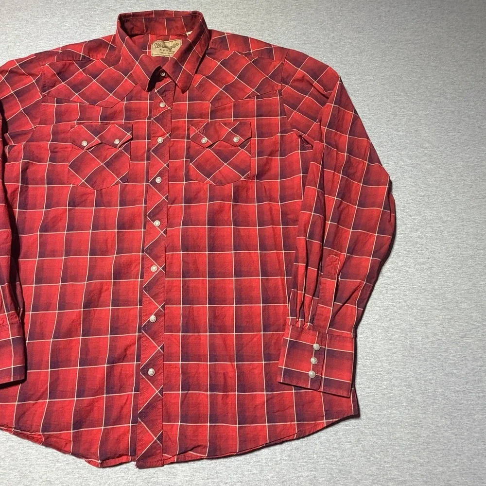 Wrangler Retro Shirt 2XLT Blue Red Western Pearl Snap Sawtooth Pocket - Mens 2XT